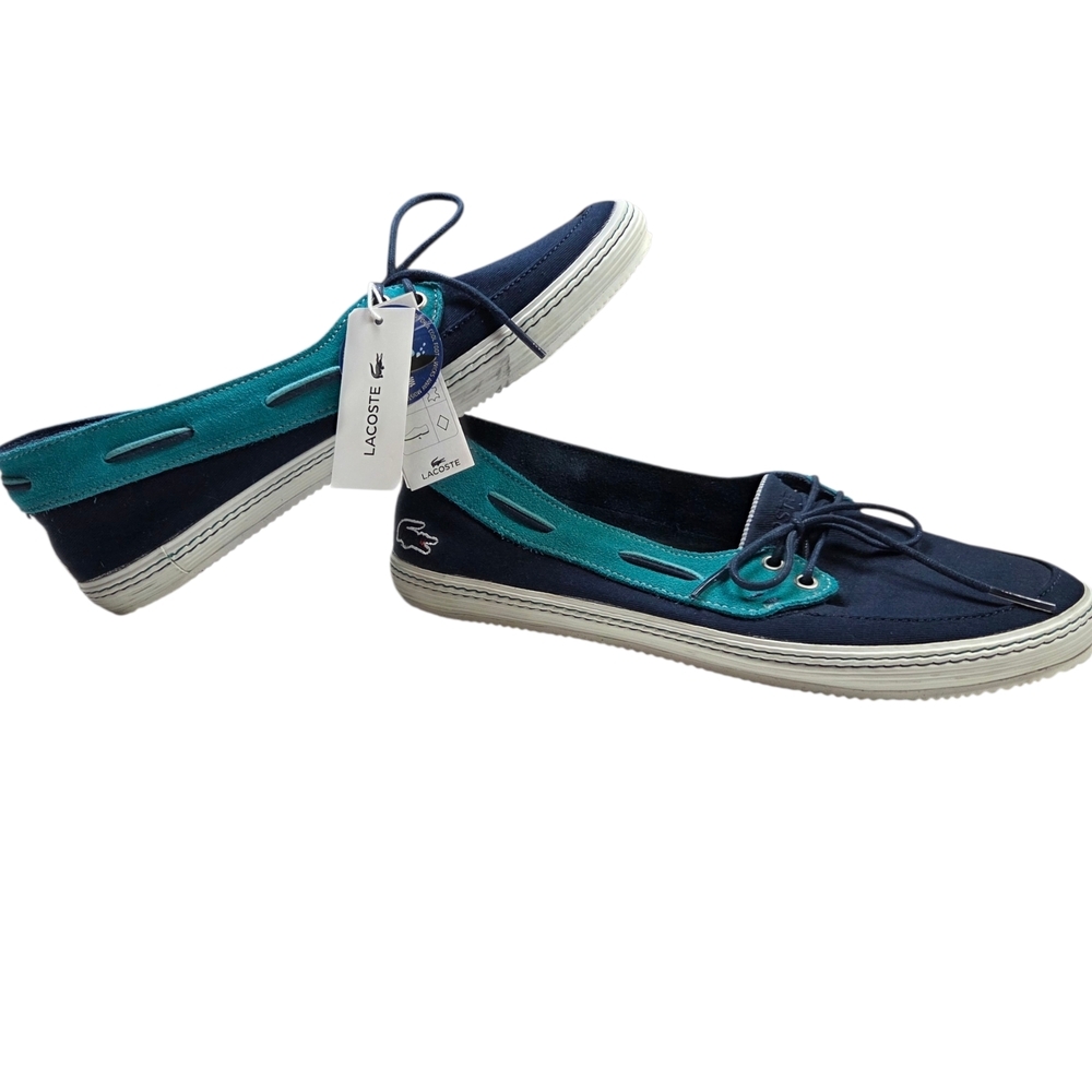 Lacoste Women's Ortholite Navy and Teal Boat Shoes Size 8
